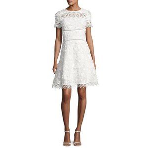 Elie Tahari Short-Sleeve Floral Applique & Lace Dress